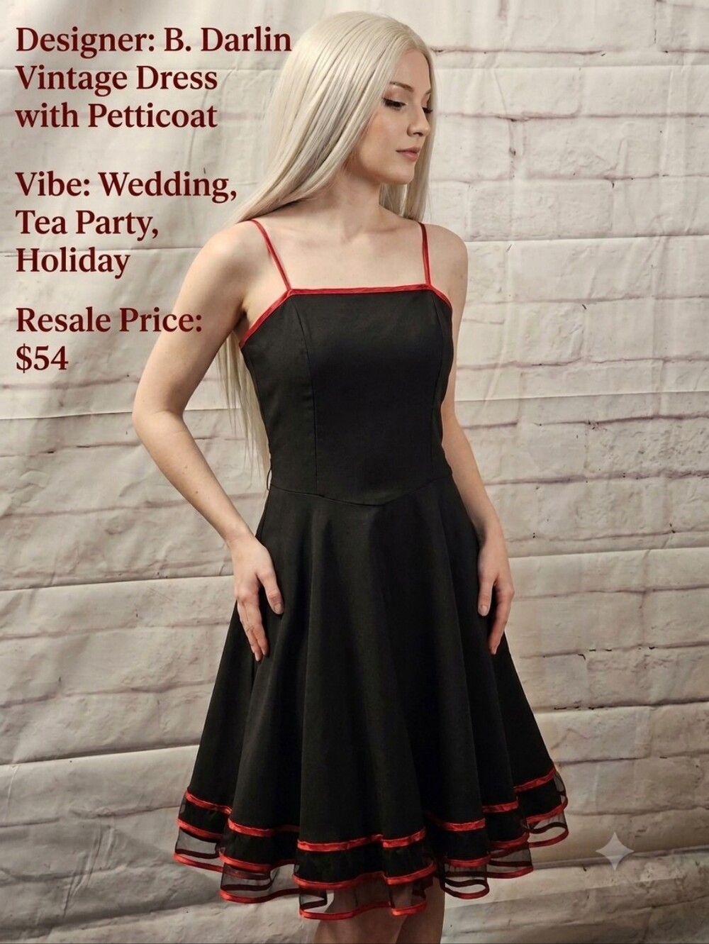 B. Darlin Red And Black Spaghetti Strap Cocktail Dress With Petticot.
